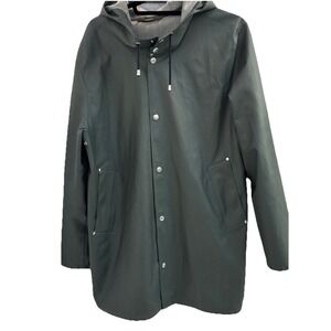 Stutterheim Stockholm Men Rubber PVC Waterproof Raincoat Green Size M READ Flaw